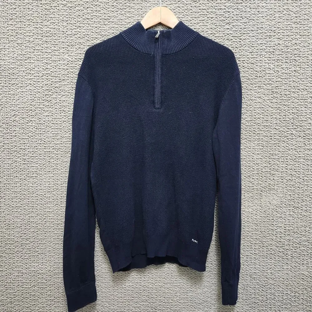 MICHAEL KORS Men’s Navy 1/4 Zip Textured Sweater Size S